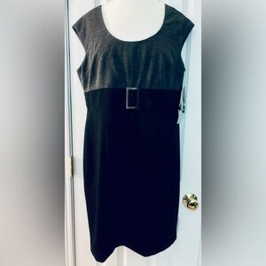 Jones Wear Dress sz 16, charcoal gray & black w/ buckle, NWT